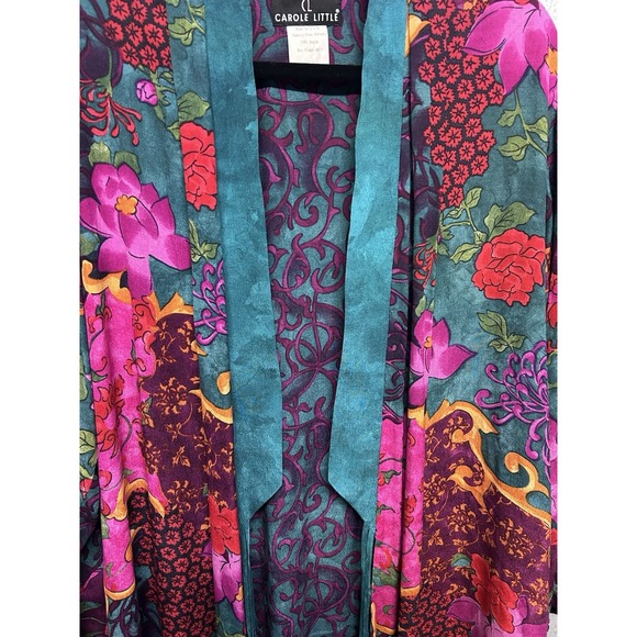 Carole Little Kimono Multicolor Floral Vintage 90s Artsy Bohemian Size 6 Rayon - Picture 3 of 12